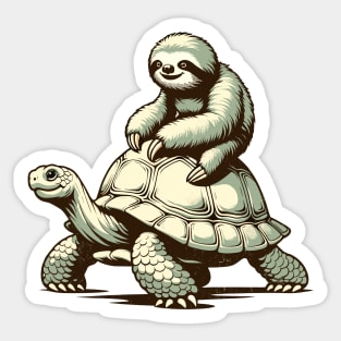 Slow Ride Adventure: Retro Sloth and Turtle Sticker